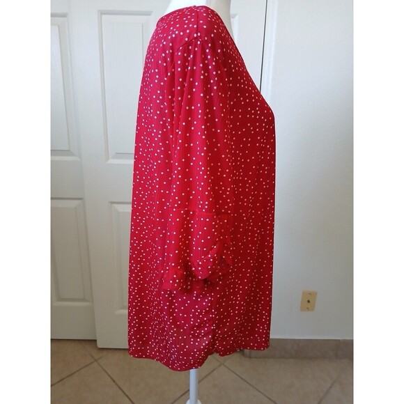 Cure Women's Blouse Tunic Red‎ White Polk Dot Short Sleeve Ruffle Sleeve 2XL - Picture 3 of 14